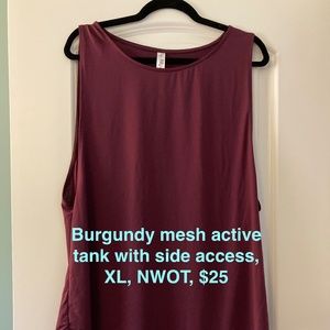 Latched Mama burgundy mesh active tank with side access, XL NWOT